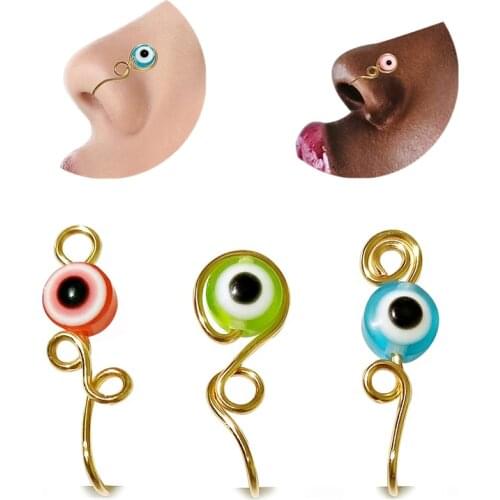 1Pcs Copper Wire Fake Piercing Nose Ring Punk Evil Eyes Fake Nose Ring Clip Cuff Body Jewelry Fake Piercing Bijoux