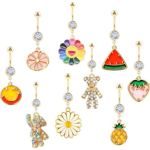 1PC Sexy Dangling Navel Belly Button Rings Belly Piercing Crystal Surgical Steel 14g Woman Body Jewelry Barbell Accessories