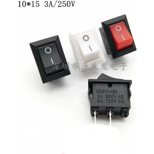 100PCS 3 Pin 3A 250V 10*15mm Black Red White Button Rocker Switch ON OFF ON AC 10X15 Mini Rocker Power Switches