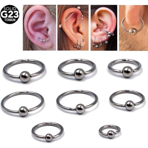 2PCS G23 Solid Titanium Captive Bead Ring Ear Hoop Nose Ring Ear Tragus Cartilalge Piercing Labret Lip Ring Nipple Shield Ring
