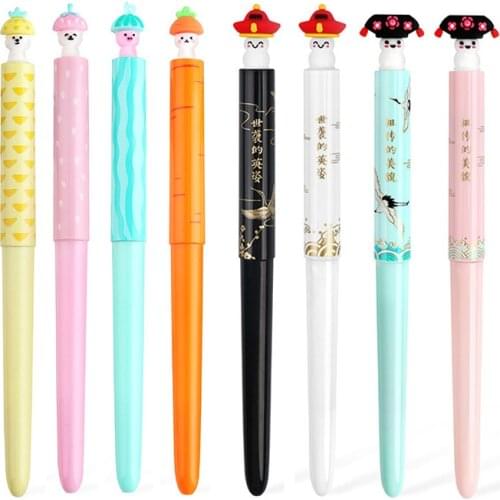 4pcs Cute Fountain Pen with Ink Cartridge 0.5mm Kawaii Peekaboo Ink Pens for Student Writing Posture Correction School Supplies