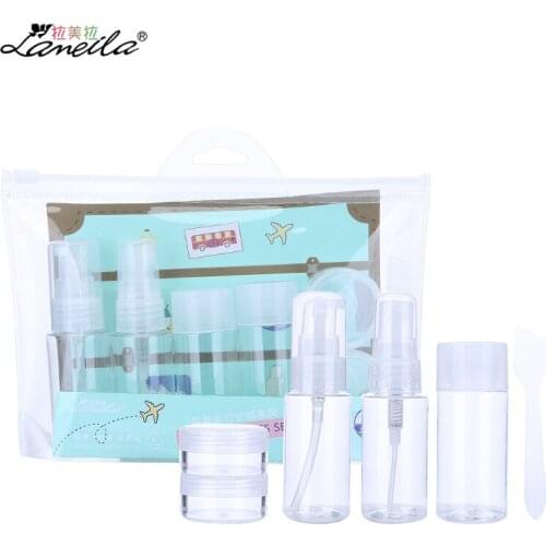 7pcs/set Portable PET Empty Travel Bottles Lip Balm Face Cream Lotions Container Toner Perfume Cosmetic Packaging Wholesale Gift