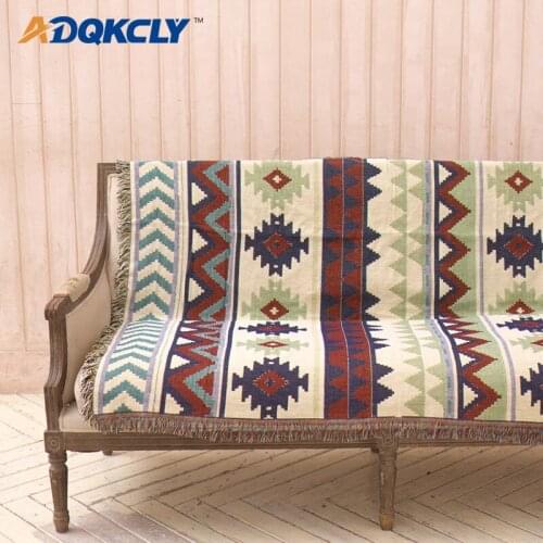 ADQKCLY Bohemia Style Sofa Cover 100% Cotton Geometric Double-Side Couch Cover for Double/Three Seats slipcover Bedspread Sheet