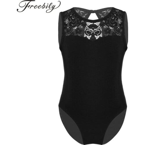 Ballerina Ballet Gymnastics Leotards for Girls Kids Dancewear Clothing Sleeveless Lace Splice Cutout Back Ballet Dance Bodysuit
