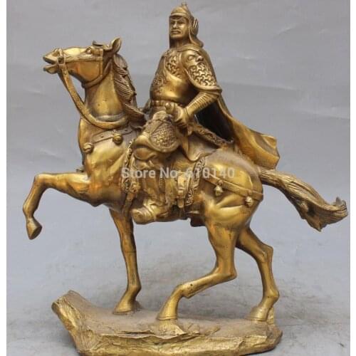 Free Shipping 15" Chinese Bronze Three Kingdoms Invincible General Zhao Zilong On Horse Statue