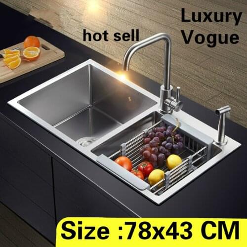 Free shipping Apartment vogue small kitchen manual sink double groove wash vegetables 304 stainless steel 780x430 MM