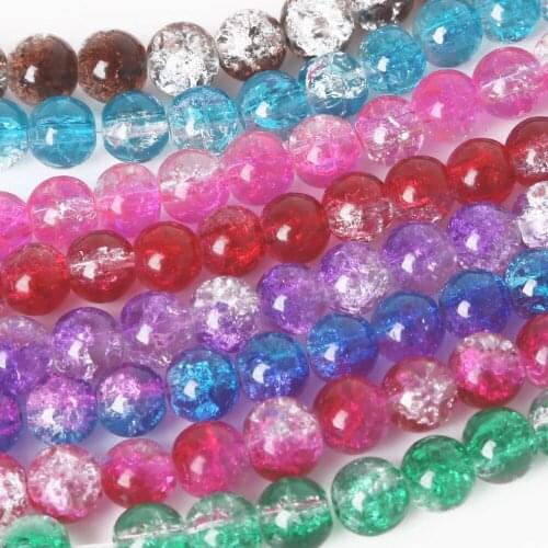 New 2018 50Pcs 8mm Two-Tone Color Round Glass Cracked Quartz Crystal Glass Spacer Beads For Jewelry Making DIY Bracelet&Necklace
