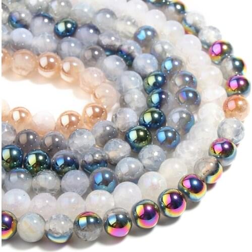 High Quality 6/8/10mm Crystal Agate Natural Stone Round Shape Electroplated Colored Loose Spacer Beads For DIY Bracelet Making