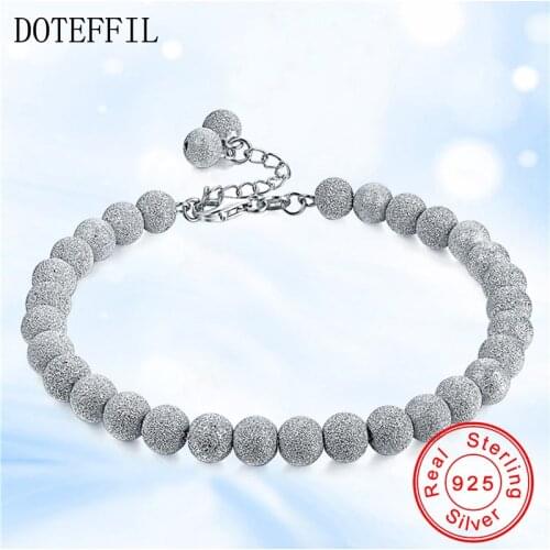 DOTEFFIL 925 Sterling Silver 4/5/6mm Matte Bead Ball Chain Necklace For Men Woman Fashion Wedding Engagement Party Charm Jewelry