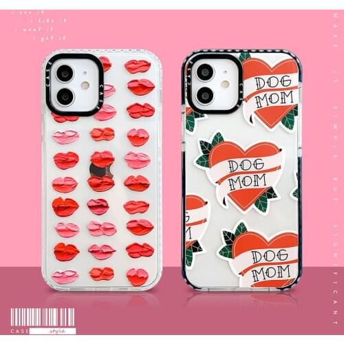 Oil Painting Red Lips Pattern Leaf Love Heart Soft Phone Case For iphone 11 12 Pro Max SE 2020 7 8 Plus 11Pro XS Max X XR Cover