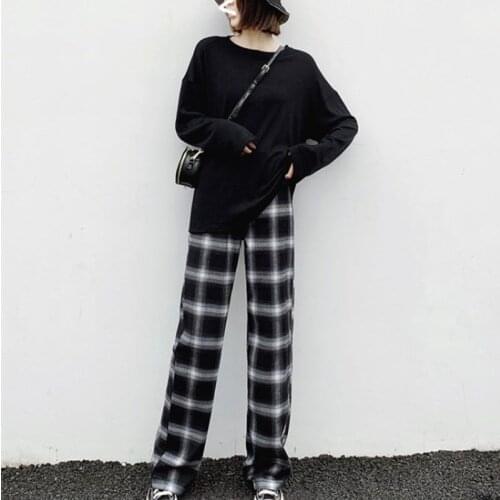 Black Punk Plaid Pants Girls Korean Funny High Waist Sweatpants Baggy Gothic Pant Summer Autumn Hip Hop Harajuku Trousers Women