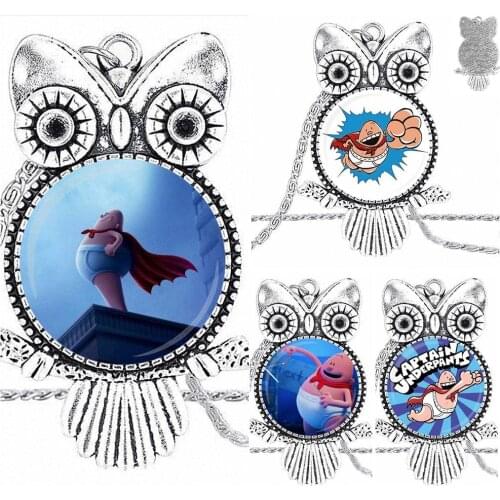 EJ Glaze For Women Party Gift Glass Pendant Necklace Handmade Half Pendant Owl Necklace Captain Underpants