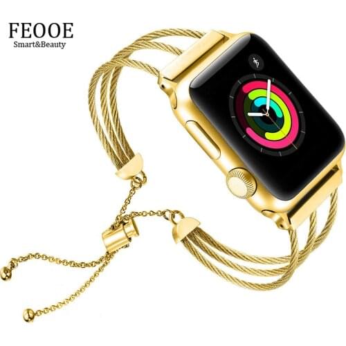 FEOOE Suitable for Applewatch Apple Watchband Stainless Steel Chain Hollow Bracelet Steel Wire Rope Watchband LXY