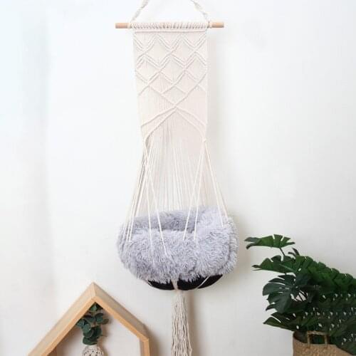 Cotton Handwoven Tapestry Pet Cat Hammock Bed Swing Bohemian Wall Hanging Macrame For Home Bedroom Decoration Cat Bed