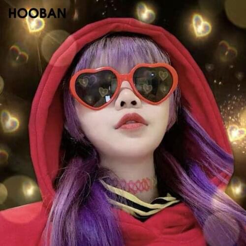 HOOBAN New Lights Become Love Heart Shape Sunglasses Men Women Special Effect Party Glasses Night Glasses