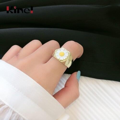 Kinel Genuine Silver 925 Jewelry Enamel Flower Open Finger Rings for Women Luxury French Style Wedding Party Accessories Gift
