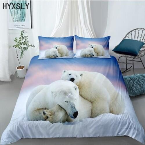 Cute North Polar Bears Bedding Set Kids Animal Printing Duvet Cover Bed Lines Twin King Size Bedspread Pillowcase 2/3pcs Set