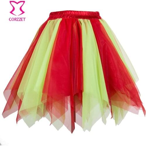 Red Yellow Asymmetrical Mesh Mini Skirts Womens Tulle Skirt Women Adult Tutu Petticoat jupe Sexy Club Dance Wear faldas mujer
