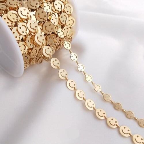 Copper 14K Plated Chain Smiley Face Chain HipHop Adjustable Chain For Woman Man Jewelry Necklace Bracelet Making Accessories