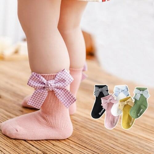 Spring Autumn Baby Girls Socks Cute Big Bowknot Baby Boys Socks Soft Anti-slip Infant Toddler Floor Socks