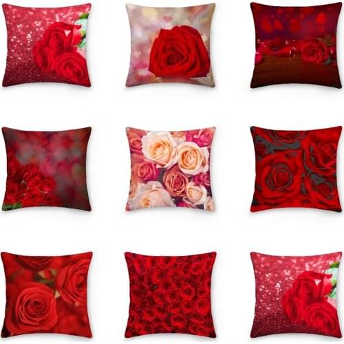 Red Roses Pattern Pillowcase Floral Printed Cushion Cover Bed Pillow Cover Romantic Valentines Day Pillow Covers Decor
