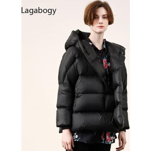 Lagabogy 2021New High Quality Winter 90%White Duck Down Coat Thick Warm Hooded Puffer Jacket Female Ultra Light Loose Snow Parka
