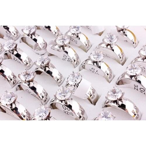 Wholesale Lot 5Pcs Gothic 316L Stainless Steel CZ Stone Silver Ring School Birthday Men Women Wedding Party Valentine Gift NEW