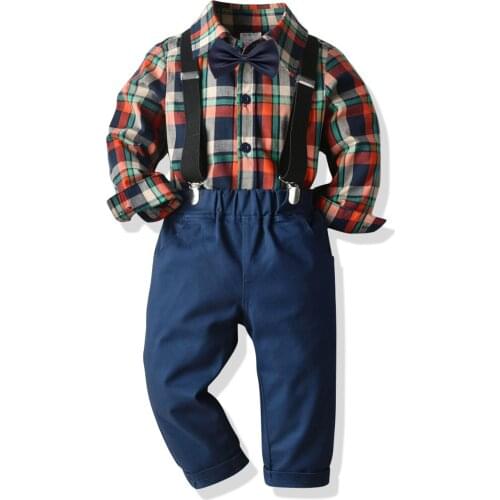 2020 Autumn Baby Boy Gentleman Clothes Set Bow Tie+Shirt + Strap Pants Boys Suspenders Overalls Children Clothes Party Outfit