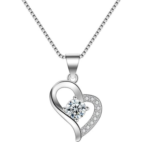 Utimtree Romantic 925 Silver Heart Necklace Jewelry Wedding Engagement Pendants Necklaces with Cubic Zirconia Collares Mujer