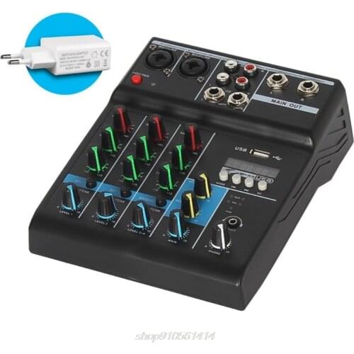 Professional Audio Mixer 4 Channels Bluetooth Sound Mixing Console for Karaoke KTV with USB Sound Card Sound F09 21 Dropship