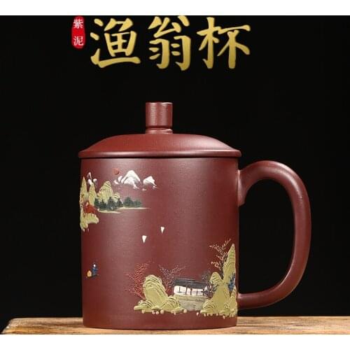 Handmade undressed ore purple sand cup of large capacity with cover purple clay from purple sand cup tea cup mens