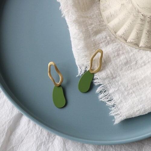 Silver Needle Avocado Green Frosted Color Stitching Stud Earrings Girly Temperament Individual Earrings Simple Ear Jewelry