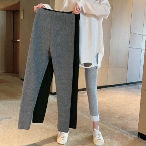 Grey Leggings For Womens Wear Fall / Winter 2020 New Plush Thickened Tight Pants Elastic High Waist And Small Feet Thermal Pant