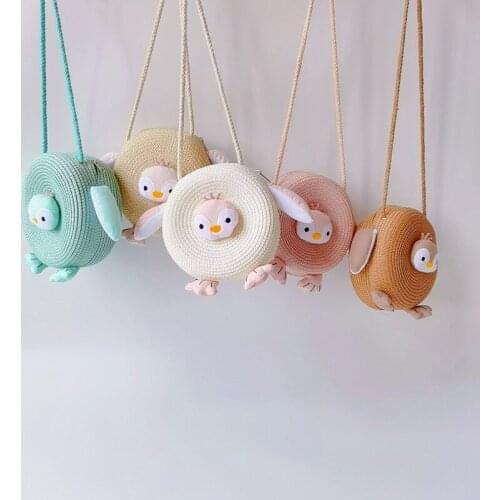 Girls Crossbody Wallet Bag 2021 Summer Coin Purse Children Cartoon Penguin Straw Bag Cute Accessories рюкзак школьный