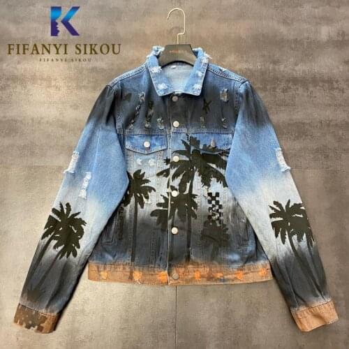 Streetwear Women Denim Jacket Fashion Graffiti Washed Print Jeans Coat Female Loose Long sleeve Vintage Jeans Jacket Outerwear