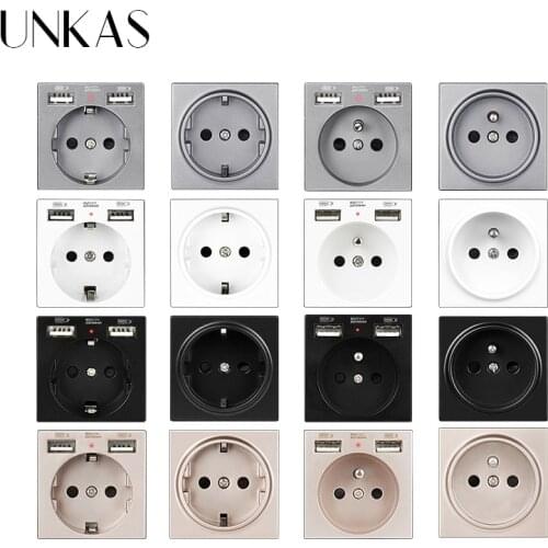 UNKAS B8 Modules DIY Free Combination EU / French 16A Wall Power Socket Dual USB Charger Port Hidden Soft LED Outlet