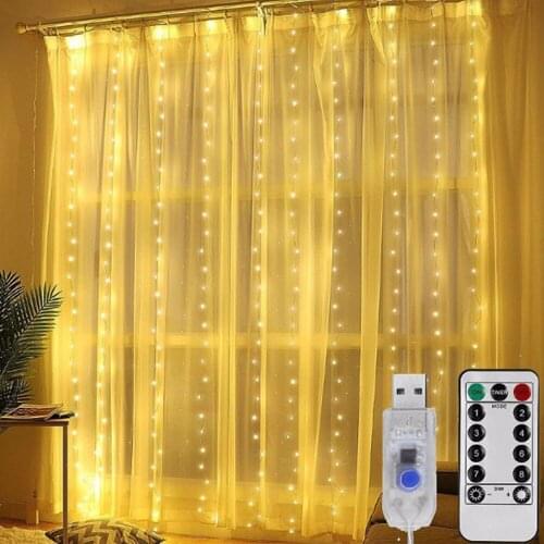 USB LED String Light with Remote 8 Modes Fairy Curtain Light for Window Indoor Outdoor Christmas Party Patio Garden Garlan Lamp