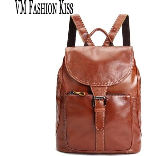 VM FASHION KISS Genuine Leather Retro Shoulders backpack School Bags Lady Fashion Travel Designer backpacks for teenage girls