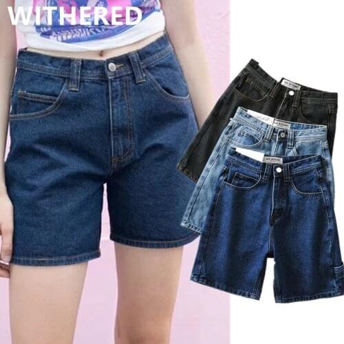 Dave&Di 2020 summer denim england high street loose cargo high waist denim mom shorts women feminino bermuda women short