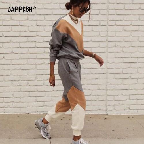 Women Tracksuits Wives 2021 Spring Casual Loose Stylish Print Hipster Hoodies Sweater Pants Suit Female Oversize 2 Piece Sets