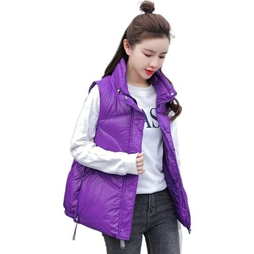 Lingwave Autumn Winter Stand Collar Thicken Short Vest Women Fashion Shiny Loose Casual Sleeveless Down Cotton Waistcoat Jacket