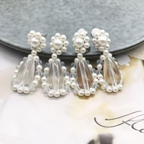 Acrylic Crystal Beads Teardrop Earring Hand-Braided Statement