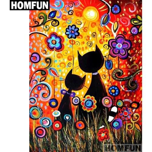 HOMFUN Full Square/Round Drill 5D DIY Diamond Painting "Cat & flower" Embroidery Cross Stitch 5D Home Decor Gift A01344