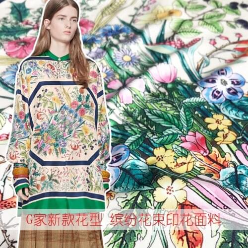 Bouquet printed stretch satin fabric 148cm wide digital printing stretch fabric satin dress handmade DIY fabric wholesale cloth