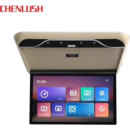 Car Roof Mount Monitor Android 9.0 HD 1080P 19 Inch Ceiling Mount Flip Down Overhead Screen MP5 Multimedia Player WIFI/Bluetooth