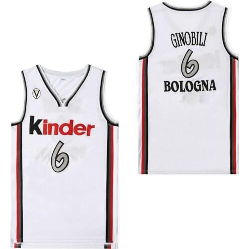 BG basketball jerseys kinder 6 GINOBILI jersey Embroidery sewing Outdoor sportswear Hip-hop culture movie jersey white 2021