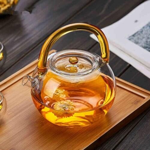 850ML transparent glass teapot thickened color handle with filter flower teapot heated glass pot large capacity tea set