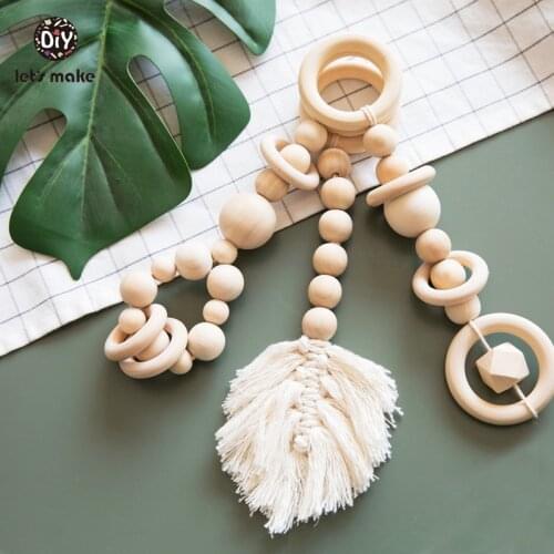 Lets Make Wood Bed Bell Tassel Leaves Shape Knitting Developmental Educational Dreamcatcher Soft baby Bed Hanging Rattles Toys