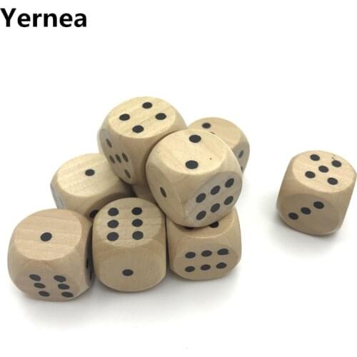 Yernea High-quality 6Pcs 20mm Wooden Dice Solid Wood Rounded Corner Drinking Dice Children Interesting Teaching Point Dice Set