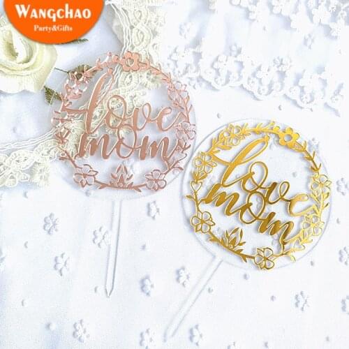 Acrylic Double Layer Love Mom Topper Pink Gold We Love You Mommy Cake Topper for Mothers Day Birthday Party Cake Decorations